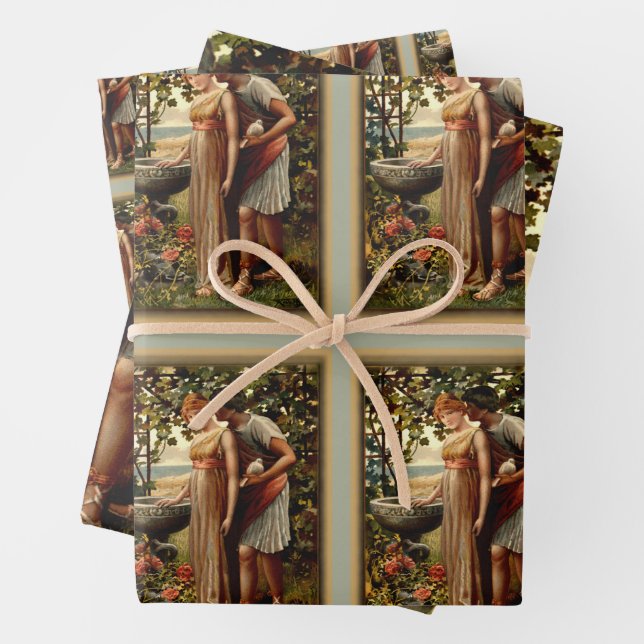 Greek Mythology Norse God Goddess Love on Sage Wrapping Paper Sheet (In situ)