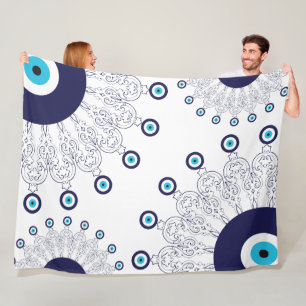 Greek Nazar Protective Evil Eye Mandala Pattern Fleece Blanket
