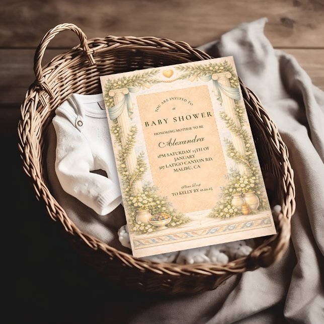 Greek Neutral Floral Baby Shower Invitation (Creator Uploaded)