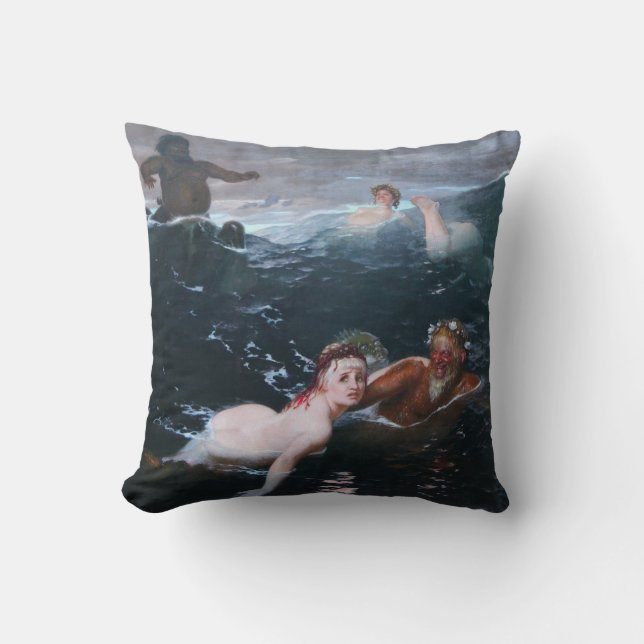 Greek Nymphs and Satyrs Swimming in the Waves Cushion (Front)