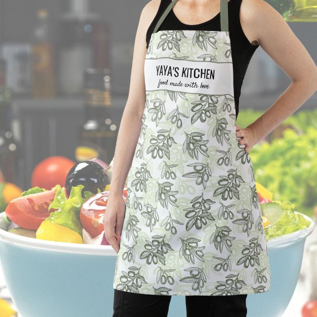Greek Olives, Restaurant Chef, Yaya Custom Text Apron (Creator Uploaded)