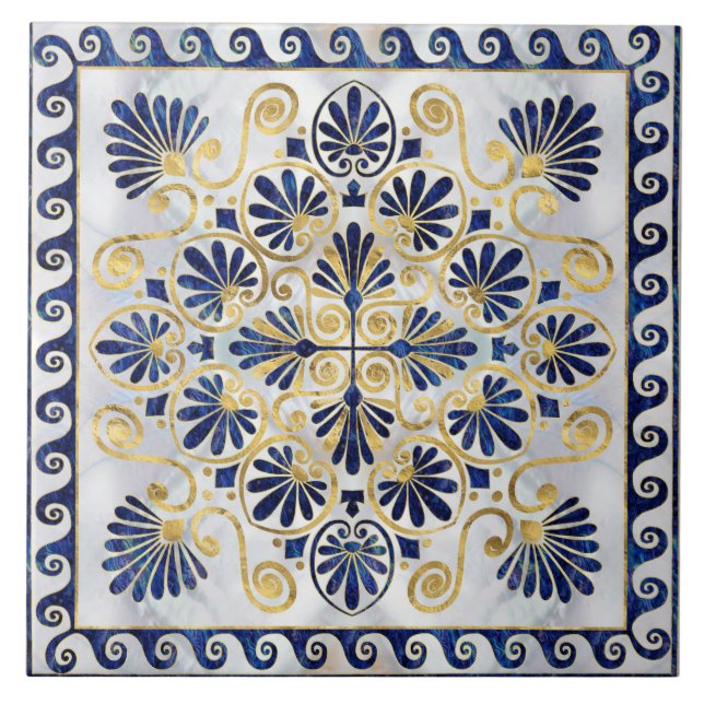 Greek Ornament Abalone Shell and Gold Ceramic Tile (Front)
