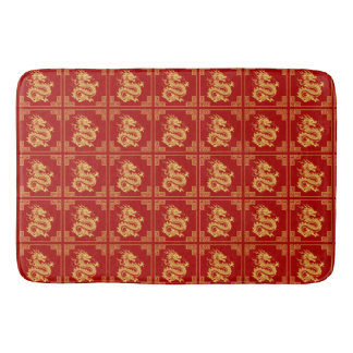 Greek Ornament Frame Gold Dragon Pattern Red  Bath Mat