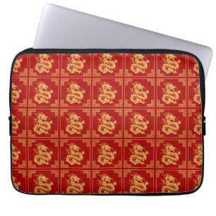Greek Ornament Frame Gold Dragon Pattern Red  Laptop Sleeve