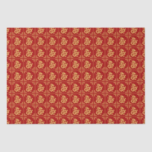 Greek Ornament Frame Gold Dragon Pattern Red  Tissue Paper (Front)
