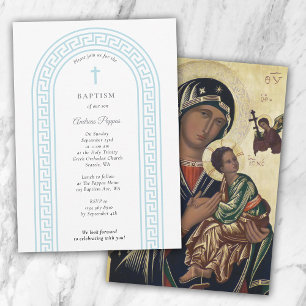 Greek Orthodox Christening Baptism Blue Greek Key  Invitation