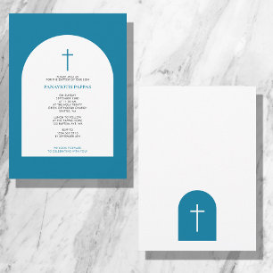 Greek Orthodox Christening Baptism Boy Blue Arch I Invitation