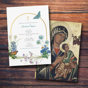 Greek Orthodox Christening Baptism Boy Wildflower Invitation
