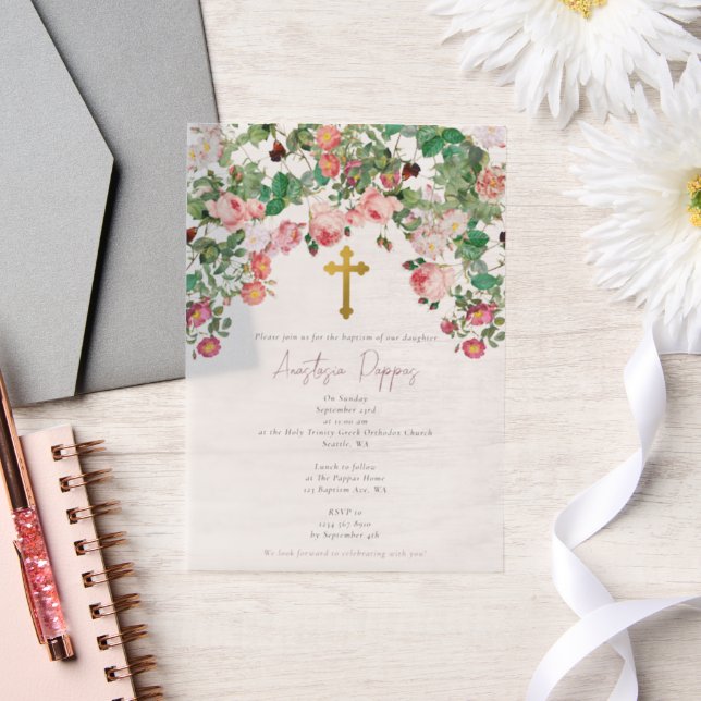 Greek Orthodox Christening Baptism Girl Vellum Invitations (Wedding)