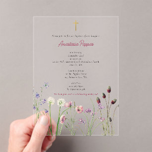 Greek Orthodox Christening Baptism Girl Wildflower Acrylic Invitations