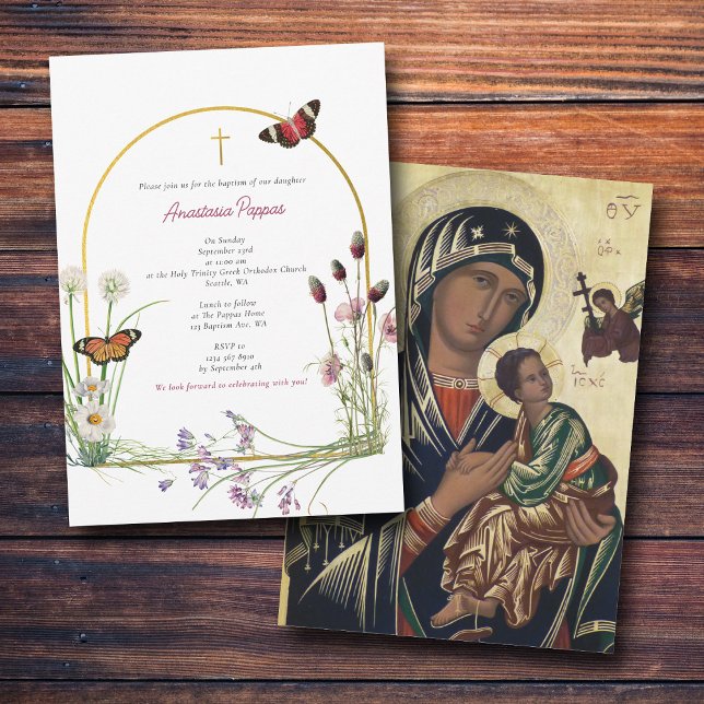 Greek Orthodox Christening Baptism Girl Wildflower Invitation (Greek Orthodox Christening Baptism Girl Wildflower Invitation)