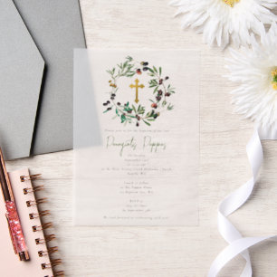 Greek Orthodox Christening Baptism Olives Greenery Vellum Invitations