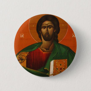 GREEK ORTHODOX ICON JESUS CHRIST 6 CM ROUND BADGE