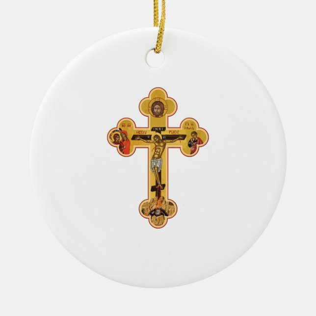 Greek Orthodox Jesus Christ Cross Ceramic Ornament (Front)