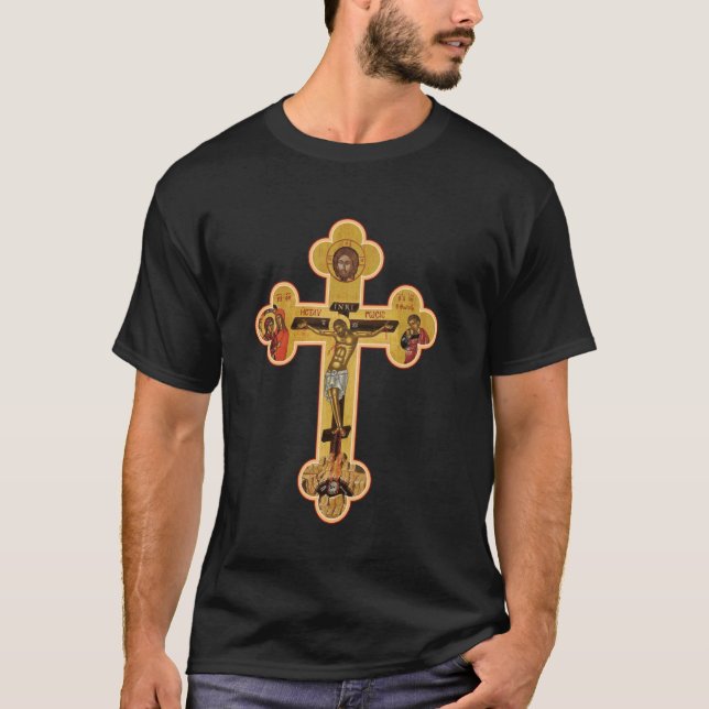 Greek Orthodox Jesus Christ Cross Icon T-Shirt (Front)