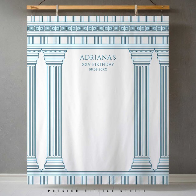 Greek Party Backdrop with blue temple Tapestry (Creator Uploaded)