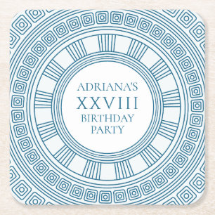 Greek party with blue pattern square paper coaster