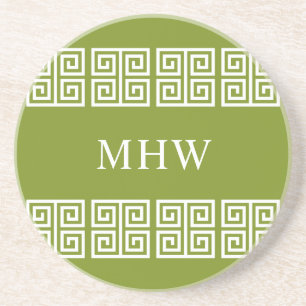 Greek Pattern custom monogram stone coaster