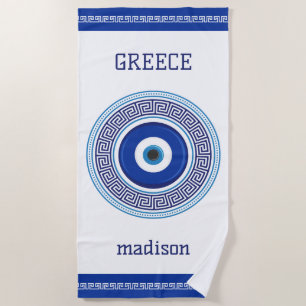 Greek Pattern Evil Eye Nazar Beach Towel