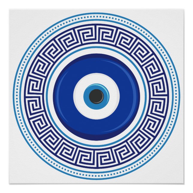 Greek Pattern Evil Eye Nazar Poster (Front)
