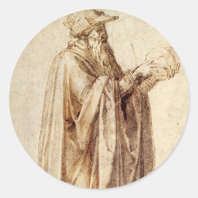 Greek Philosopher with Human Skull by Michelangelo Classic Round Sticker (Front)