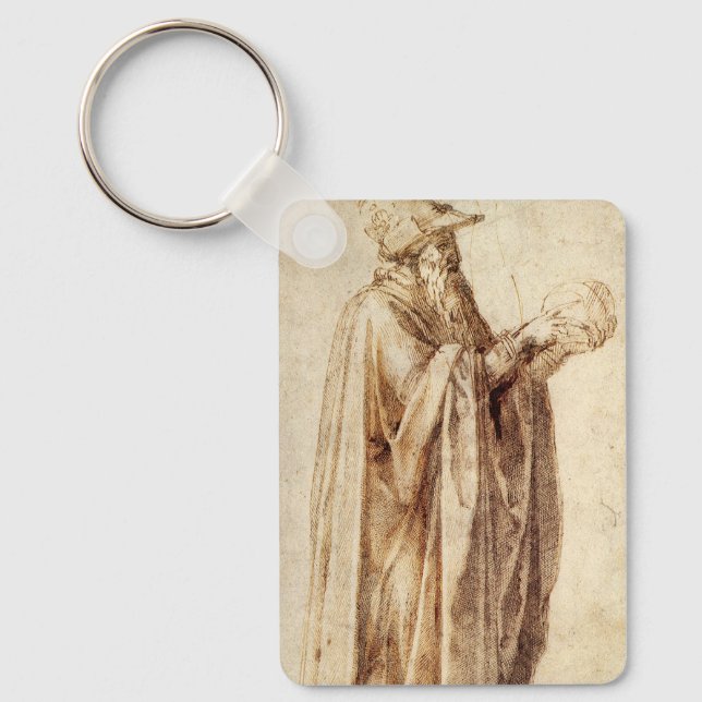 Greek Philosopher with Human Skull by Michelangelo Key Ring (Front)