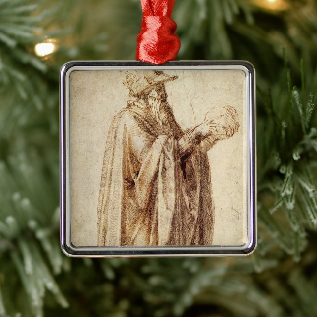 Greek Philosopher with Human Skull by Michelangelo Metal Ornament (Tree)