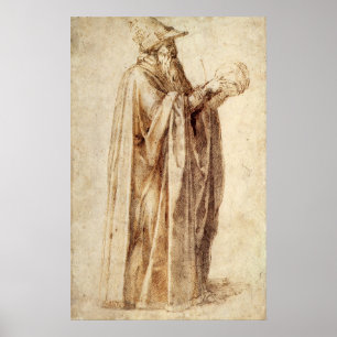 Greek Philosopher with Human Skull by Michelangelo Poster