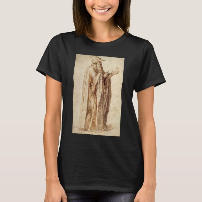 Greek Philosopher with Human Skull by Michelangelo T-Shirt (Front)