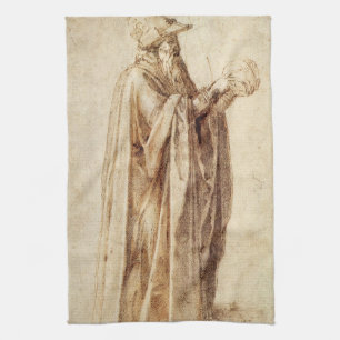 Greek Philosopher with Human Skull by Michelangelo Tea Towel