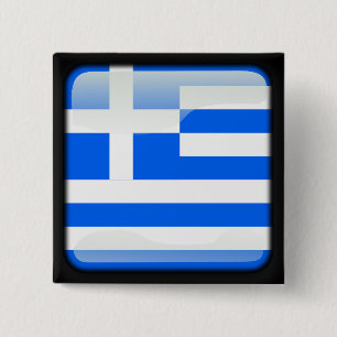 Greek polished flag 15 cm square badge
