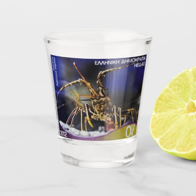 Greek postage stamp  Common spiny lobster  Shot Glass (Front)