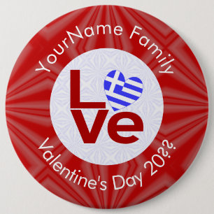 Greek Red LOVE Heart Flag Personalised 6 Cm Round Badge