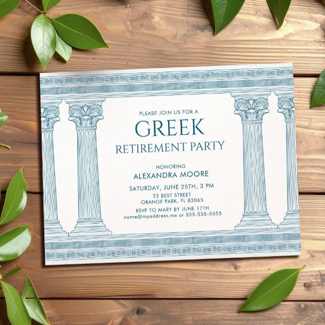 Greek Retirement party postcard in blue (Creator Uploaded)