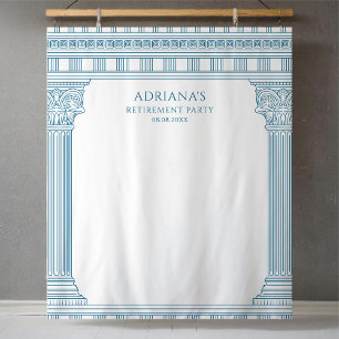 Greek Retirement Party with blue temple columns Tapestry