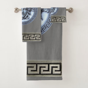 Greek Revival Silver / Grey Medusa Bath Towel Set