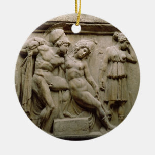 Greek Sarcophagus with a Scene showing the Battle Ceramic Tree Decoration