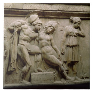 Greek Sarcophagus with a Scene showing the Battle Tile