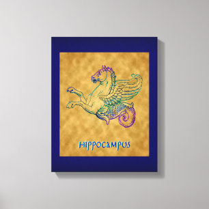Greek Sea Horse Vintage Art Wrapped Canvas