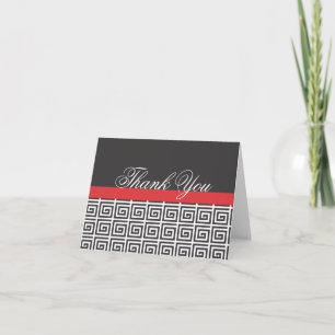 Greek Spirals Black White Red Thank You Note Card