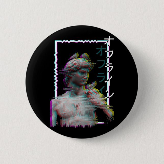 Greek Statue Ancient Vaporwave Synthwave Glitch 6 Cm Round Badge (Front)