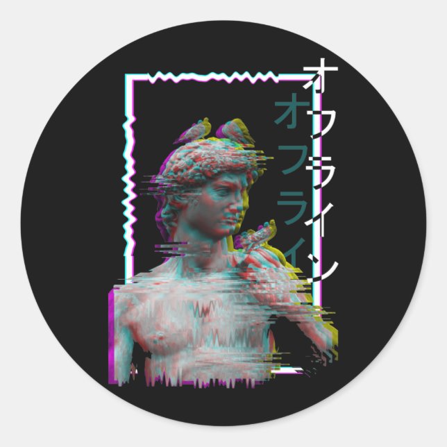 Greek Statue Ancient Vaporwave Synthwave Glitch Classic Round Sticker (Front)