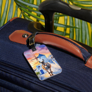 Greek Style Design with a Windmill and a Donkey Luggage Tag