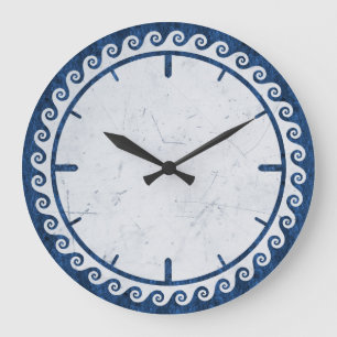GREEK STYLE - MEANDER IN WAVES SHAPES IN BLUE LARGE CLOCK