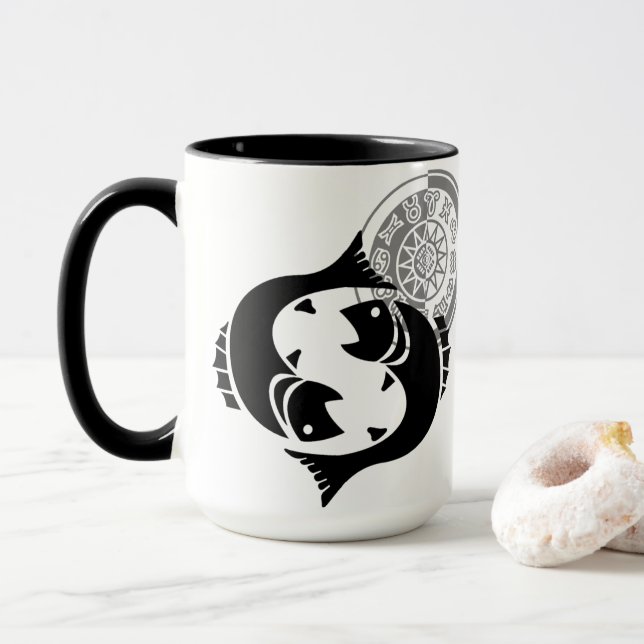 Greek style Pisces with Fish Zodiac Chart Mug (With Donut)