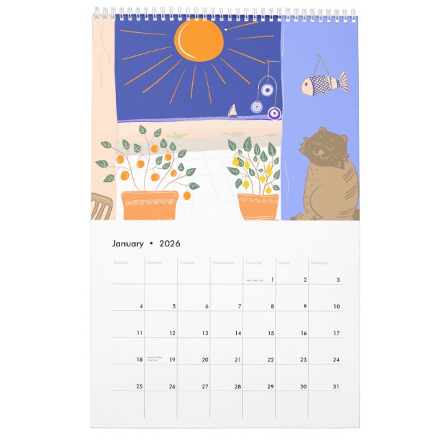 Greek Summer Scenes & Patterns Calendar (Jan 2026)