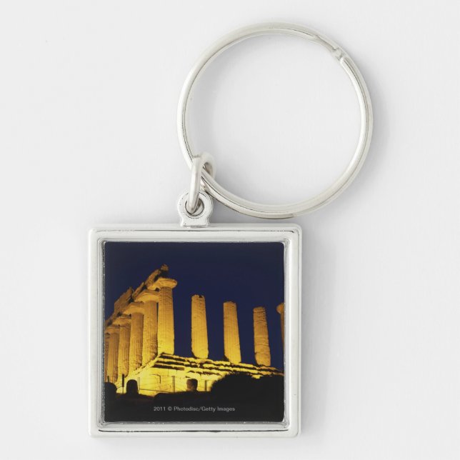Greek Temple at Night with yellows and oranges Key Ring (Front)