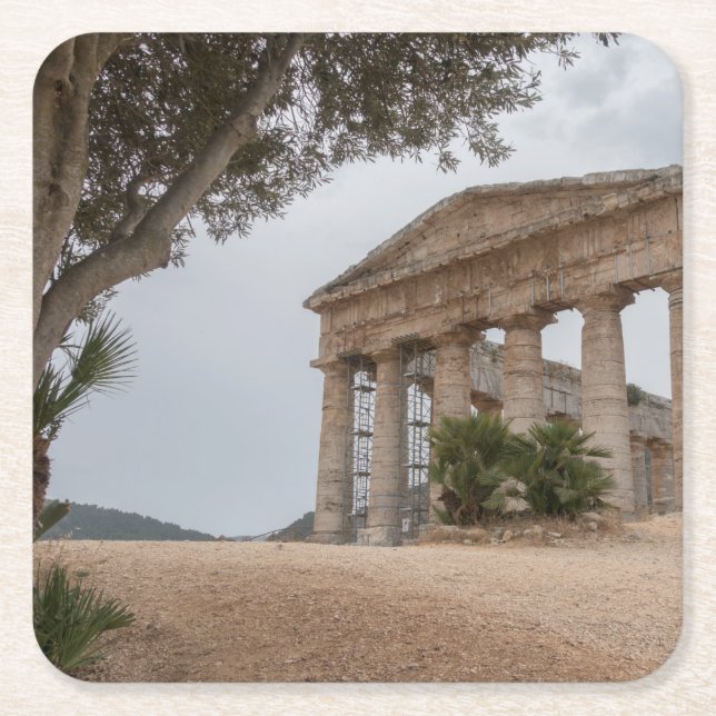 Greek temple at Segesta, Sicily Square Paper Coaster (Front)