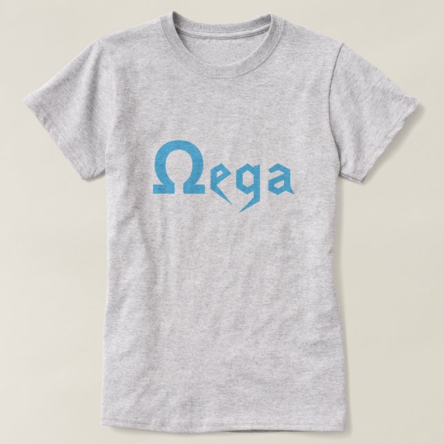 Greek text Ωega the last letter in Greek alphabet T-Shirt (Design Front)