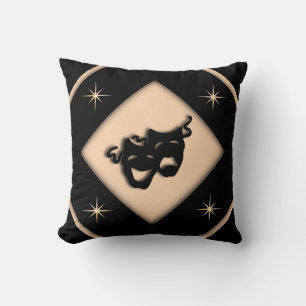 Greek Theatre Masks Black and Peach Star Cushion